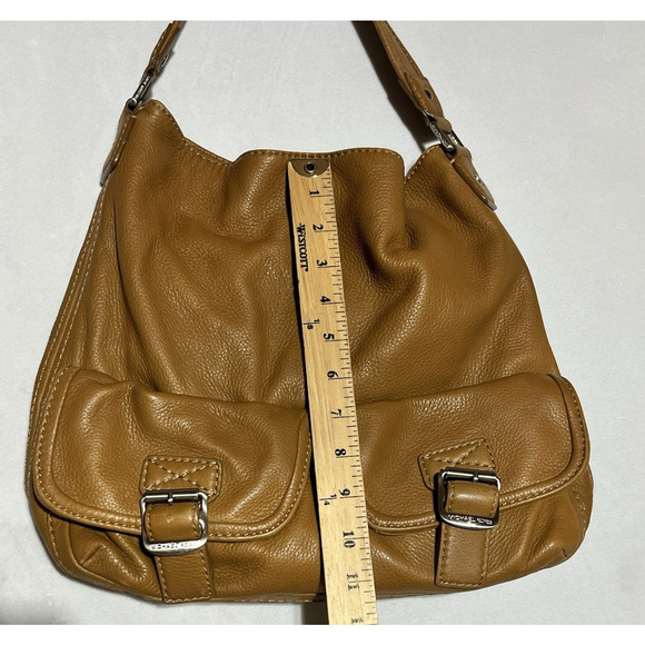Michael Kors Leather Double Buckle Hobo Saddle Bag Brown Slouchy Satchel Handbag - Picture 5 of 13